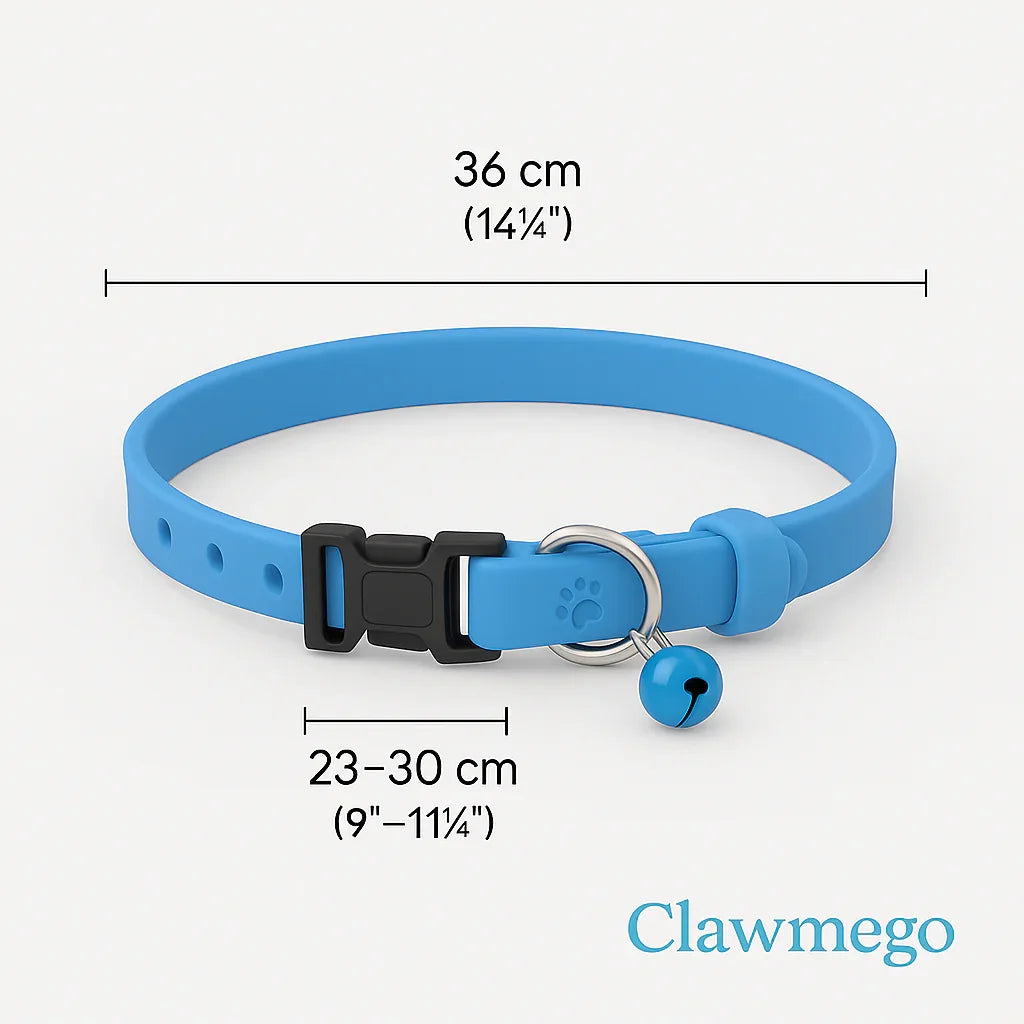 Adjustable Soft Silicone Cat Collar with Bell ( Blue Color) – Lightweight & Waterproof- Closeup view 