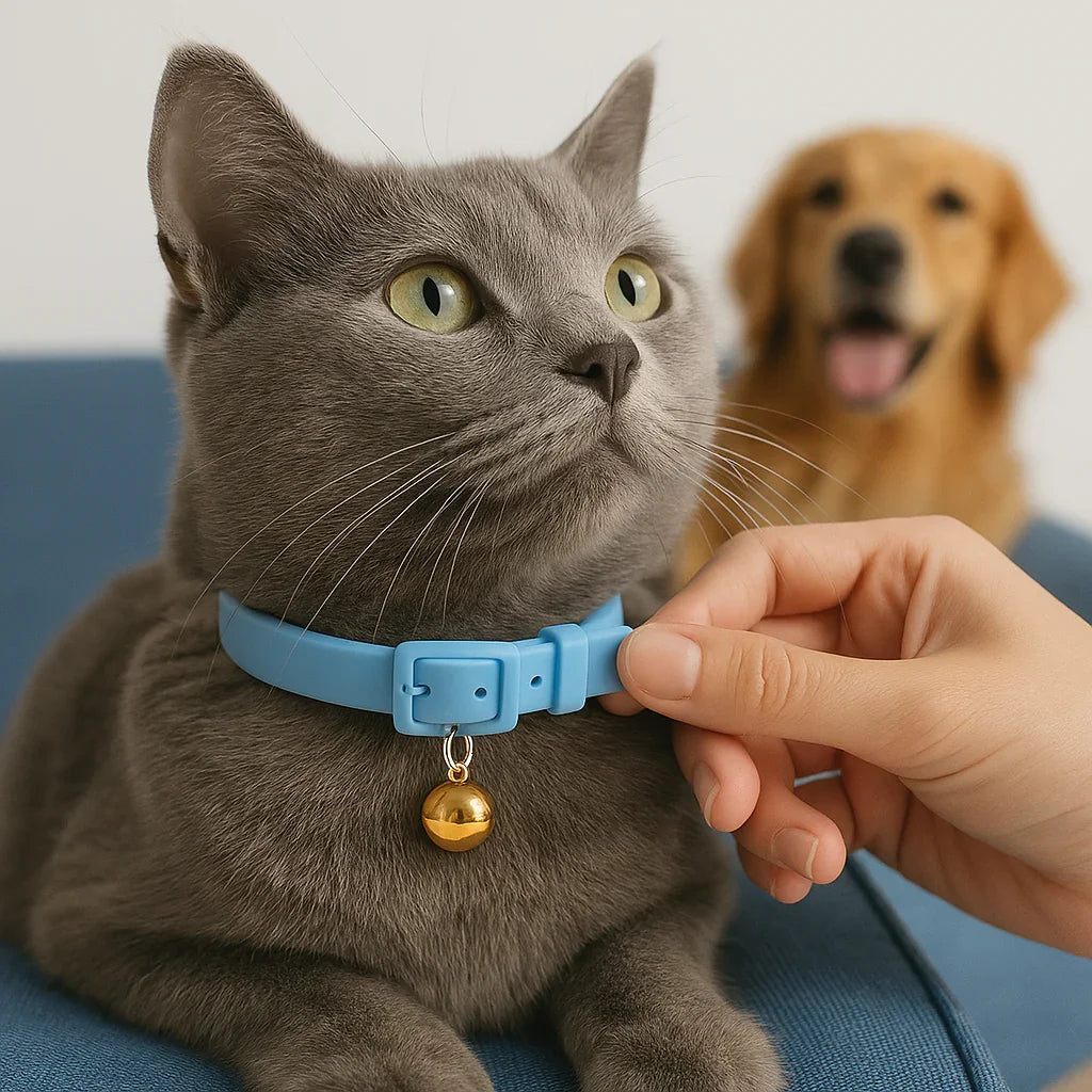 Adjustable Soft Silicone Cat Collar with Bell – Lightweight & Waterproof- Lifestyle view 
