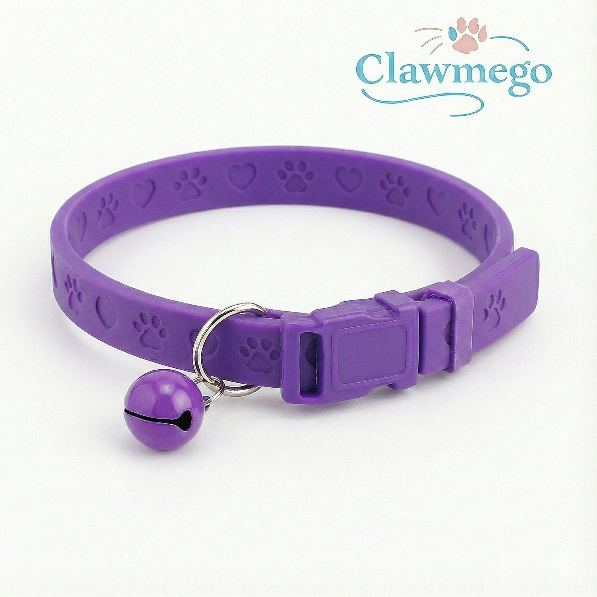 Adjustable Soft Silicone Cat Collar with Bell (Purple Color) – Lightweight & Waterproof- Closeup view 