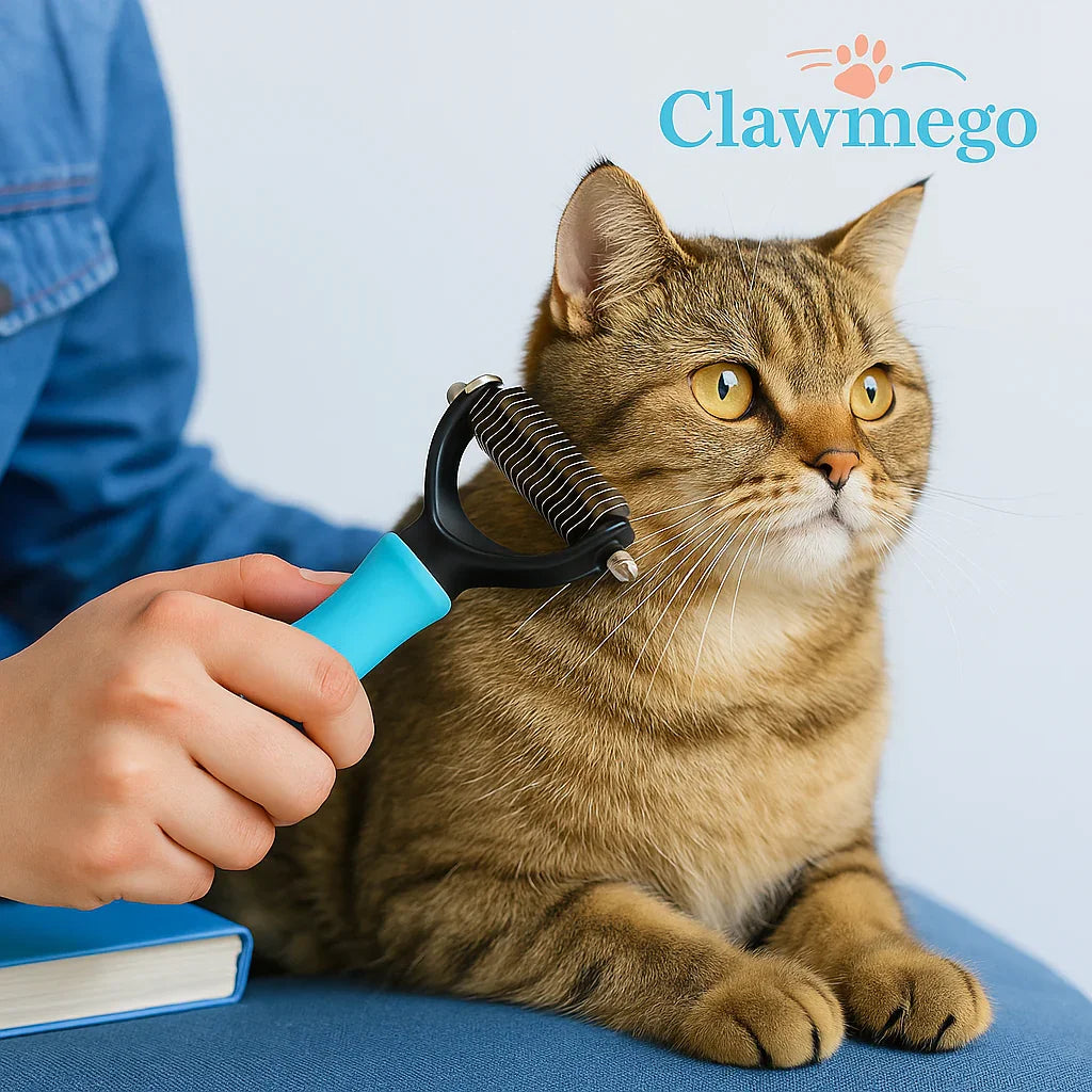 Clawmego Dematting Comb for Dogs & Cats (Pink color) – Dual-Sided Grooming Brush for Easy, Gentle Fur Detangling- Closeup View