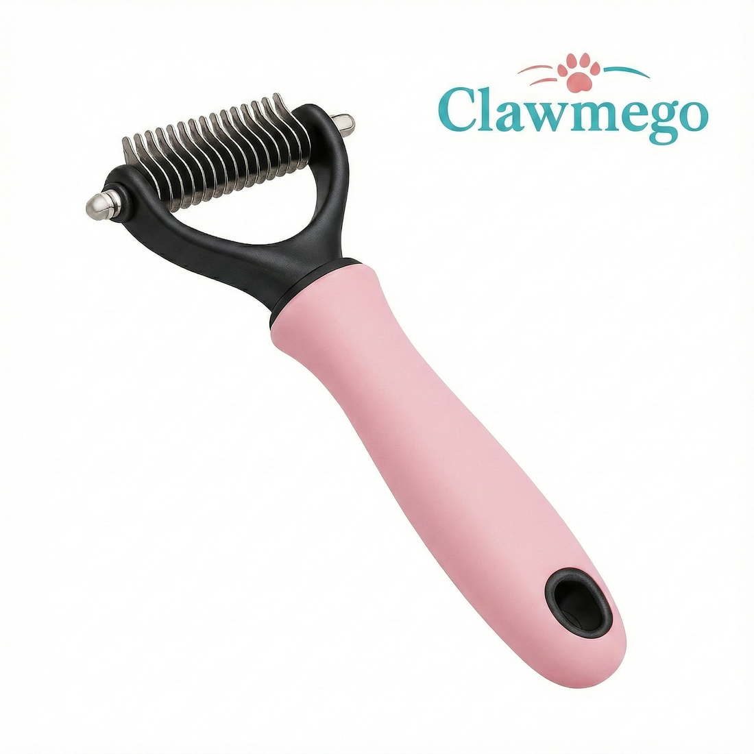 Clawmego Dematting Comb for Dogs & Cats (Pink color) – Dual-Sided Grooming Brush for Easy, Gentle Fur Detangling- Closeup View