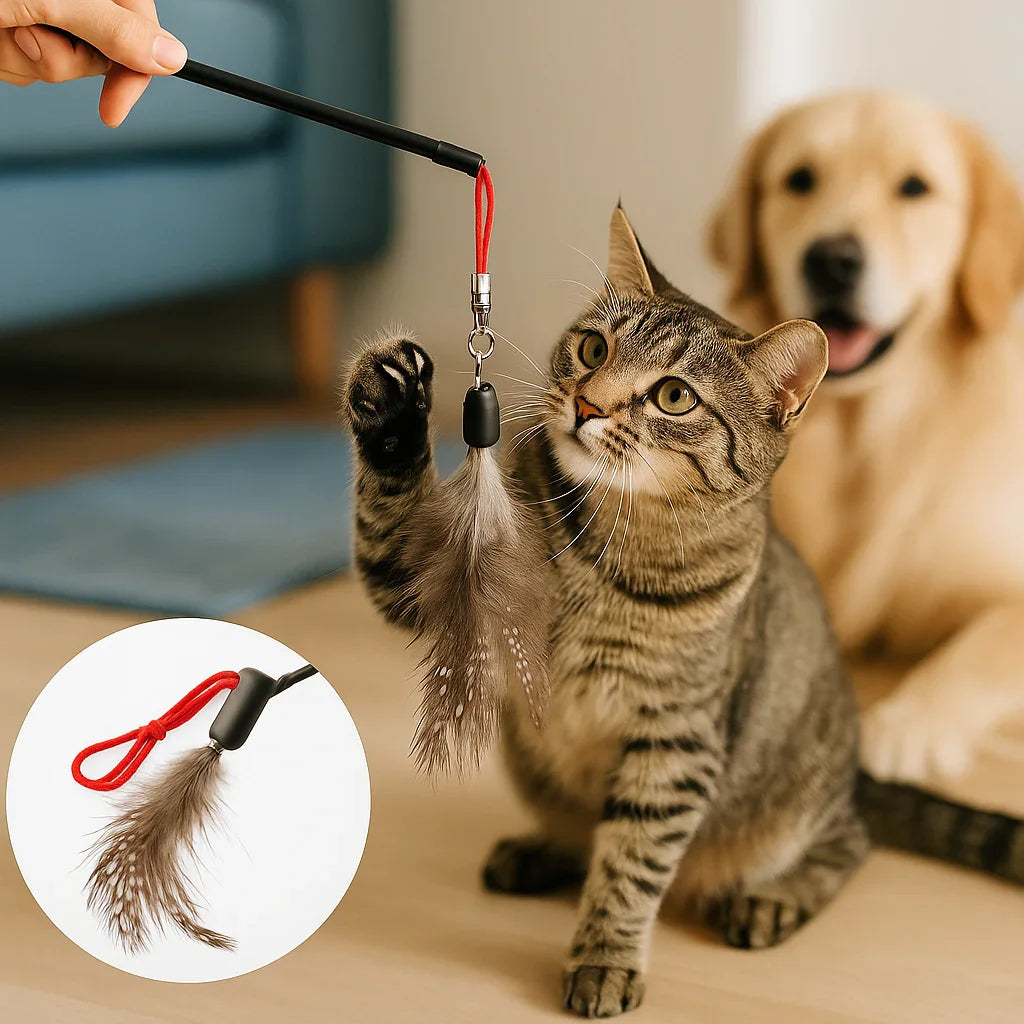 Clawmego Furry Feather Wand Toy – Interactive Play Stick for Cats- Product view