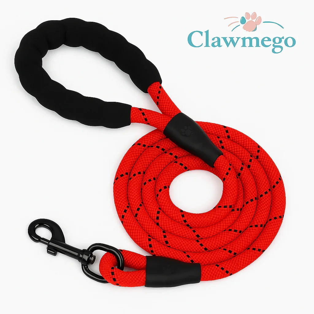 Clawmego Padded Braided Dog Leash – Heavy Duty, Comfort Grip Pet Leash- Closeup view 