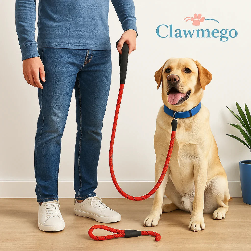 Clawmego Padded Braided Dog Leash – Heavy Duty, Comfort Grip Pet Leash- Lifestyle view 