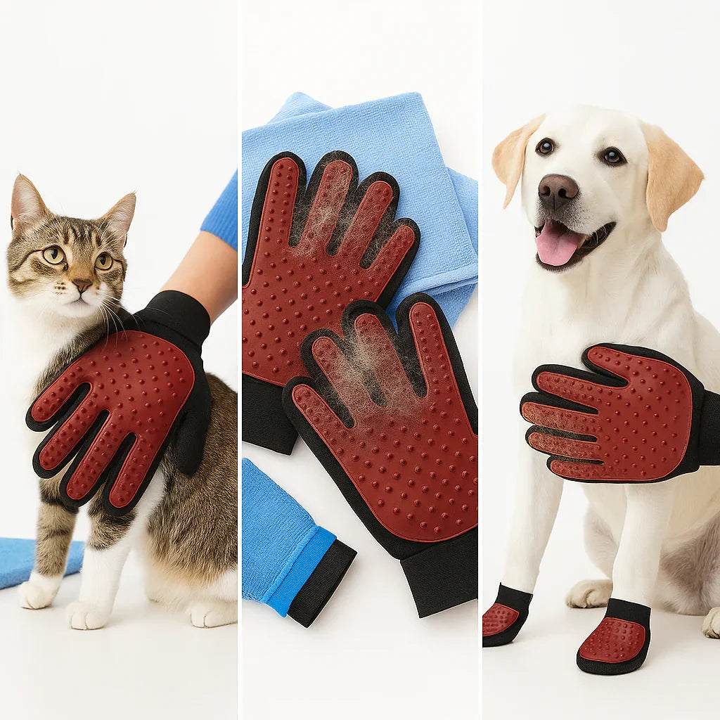 Clawmego Pet Grooming Gloves – Gentle Deshedding & Massaging Brush for Dogs & Cats- Product view