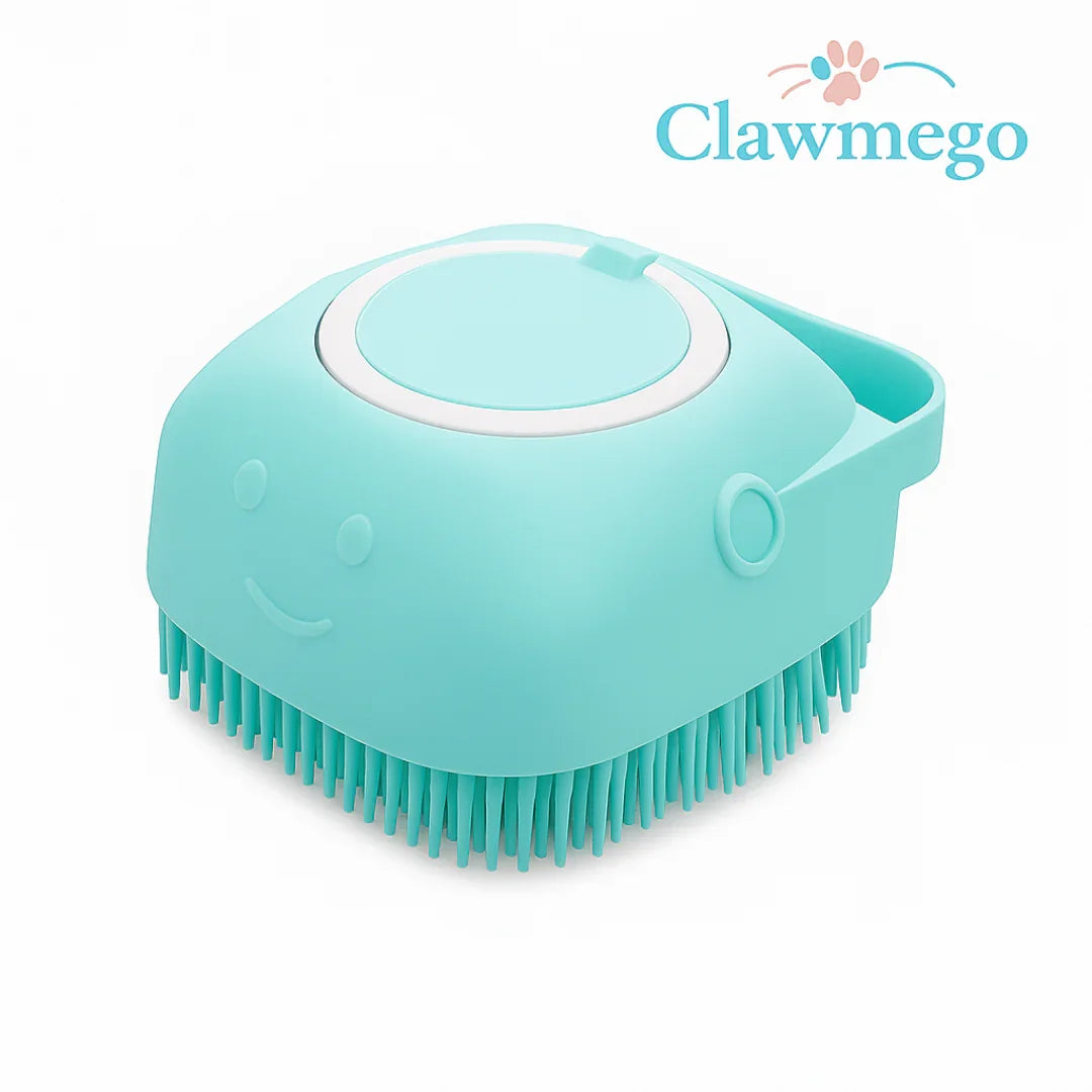 Clawmego Silicone Pet Bath Brush – Grooming Scrubber with Built-In Soap Dispenser- Product view 