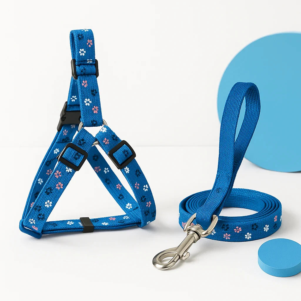 Stylish Paw Print Harness & Leash for Dogs & Cats – Adjustable & Safe - Product view