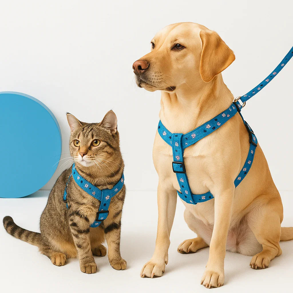 Stylish Paw Print Harness & Leash for Dogs & Cats – Adjustable & Safe - Product view
